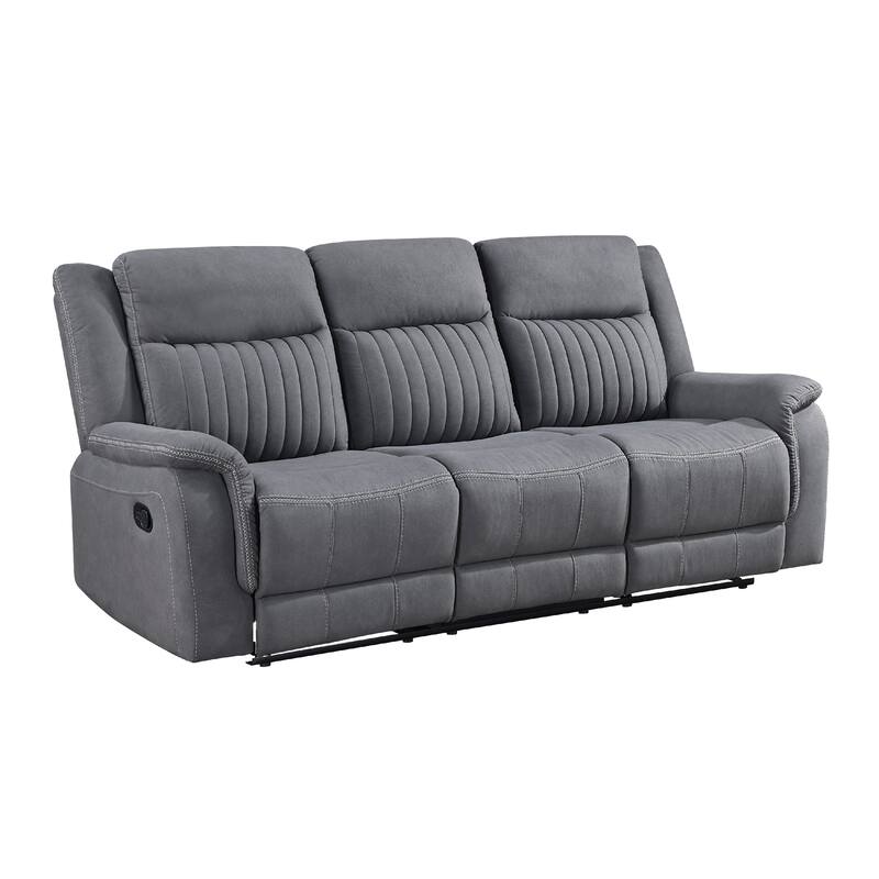 Lenny Manual Double Reclining Sofa, Gray Microfiber, Foam, 86 Inch