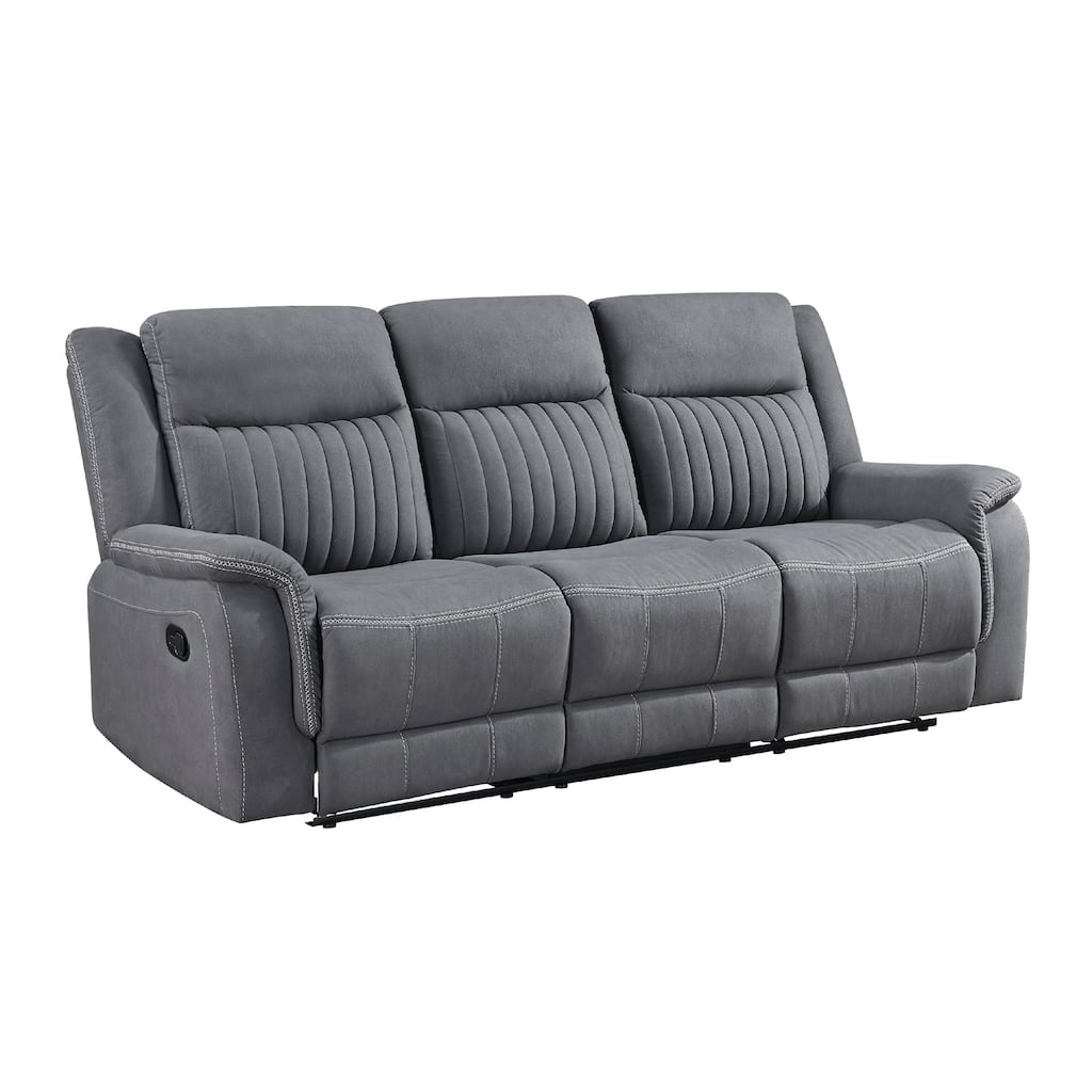 Lenny Manual Double Reclining Sofa, Gray Microfiber, Foam, 86 Inch