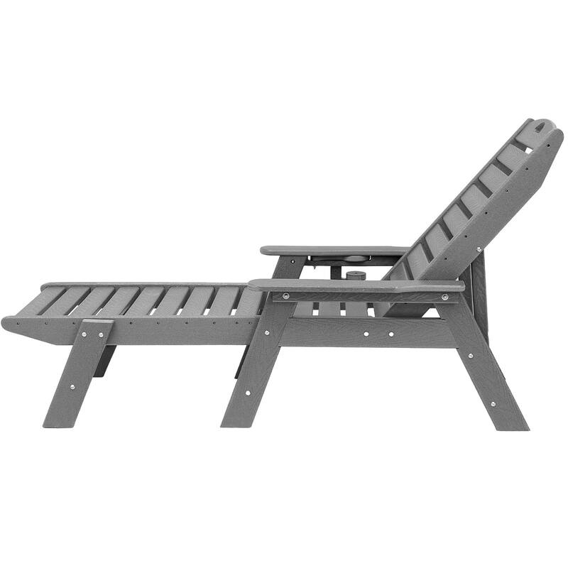 HDPE Outdoor Chaise Lounge Chair with Adjustable Backrest Armrests and Cup Holder Weather Resistant 400 lbs. Capacity