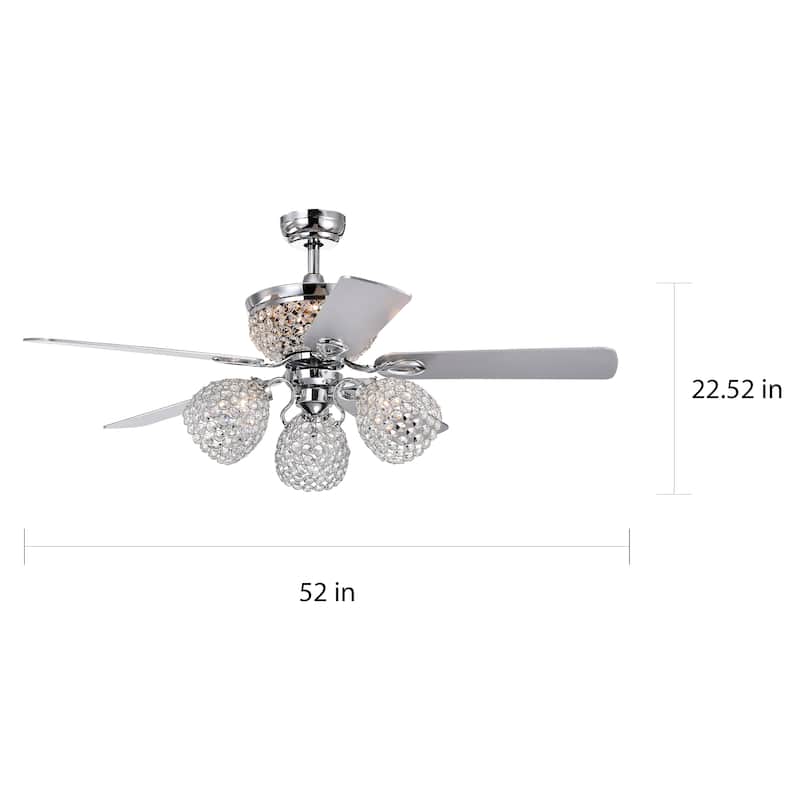 Jasper Silver 52-inch Lighted Crystal Ceiling Fan - 52 W x 22.52 H - Ø 52 x H 22.52