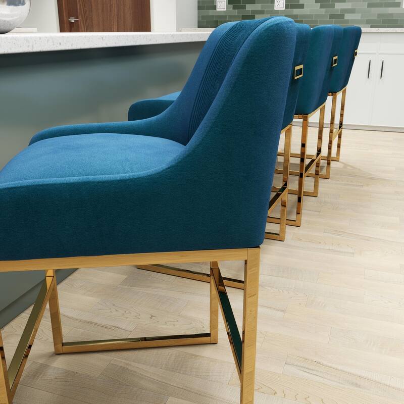 SEYNAR Modern Glam Velvet Golden Matel Frame Counter or High Bar Stools Set of 4