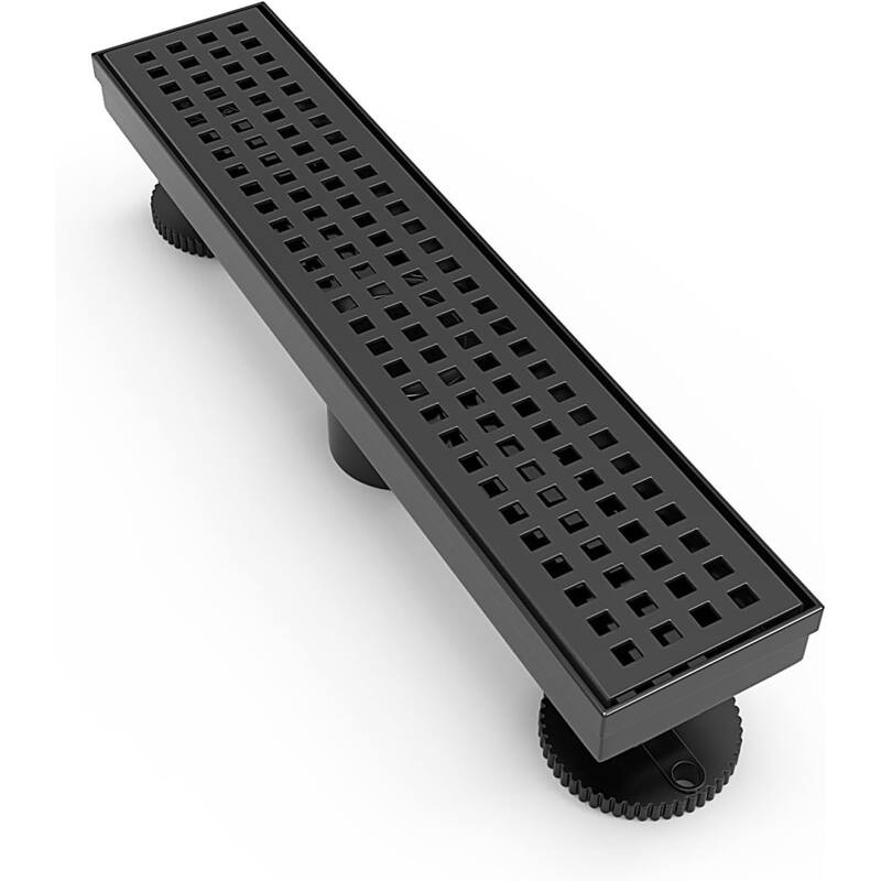 12-Inch Linear Shower Floor Drain, Square Hole Grate - 12 inch - Matte Black