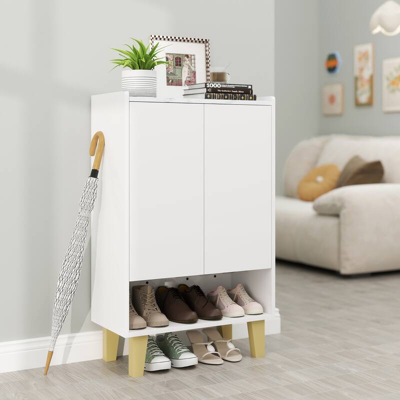 Gymax Shoe Storage Cabinet Freestanding Shoe Organizer w/ Anti-tipping