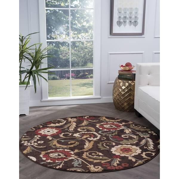 slide 45 of 54, Lagoon Transitional Floral Indoor Area Rug 5'3 round - Brown