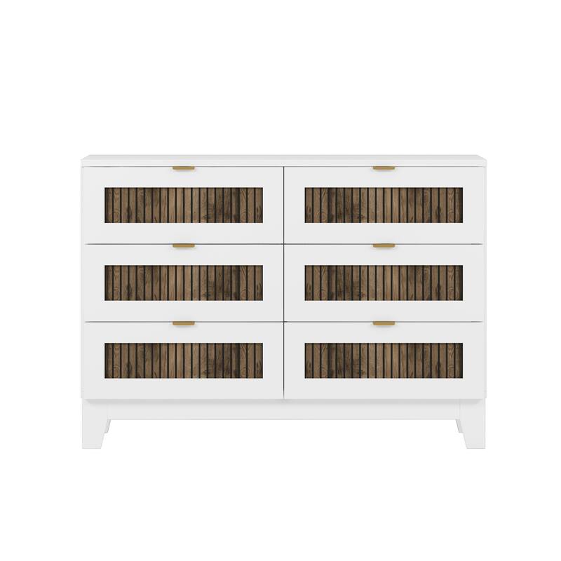 Rustic Farmhouse Style Wooden Dresser with 6 Drawers, Storage Cabinet for Bedroom with Metal Handles