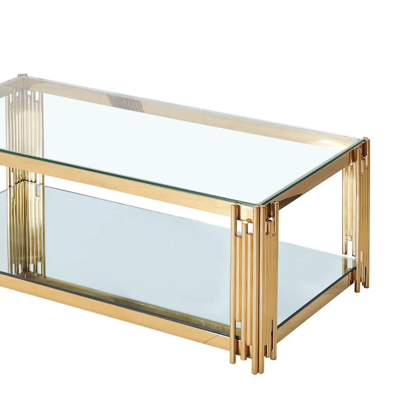 Contemporary Metal and Glass Rectangular Coffee Table