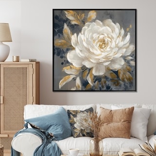 Designart "Emotions Of White Gold Peony Flower Ii" Floral Peony Framed ...