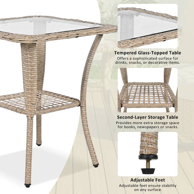 3-Piece Outdoor Rattan Seating Group with 2 Swivel Chairs & 1 Square Table