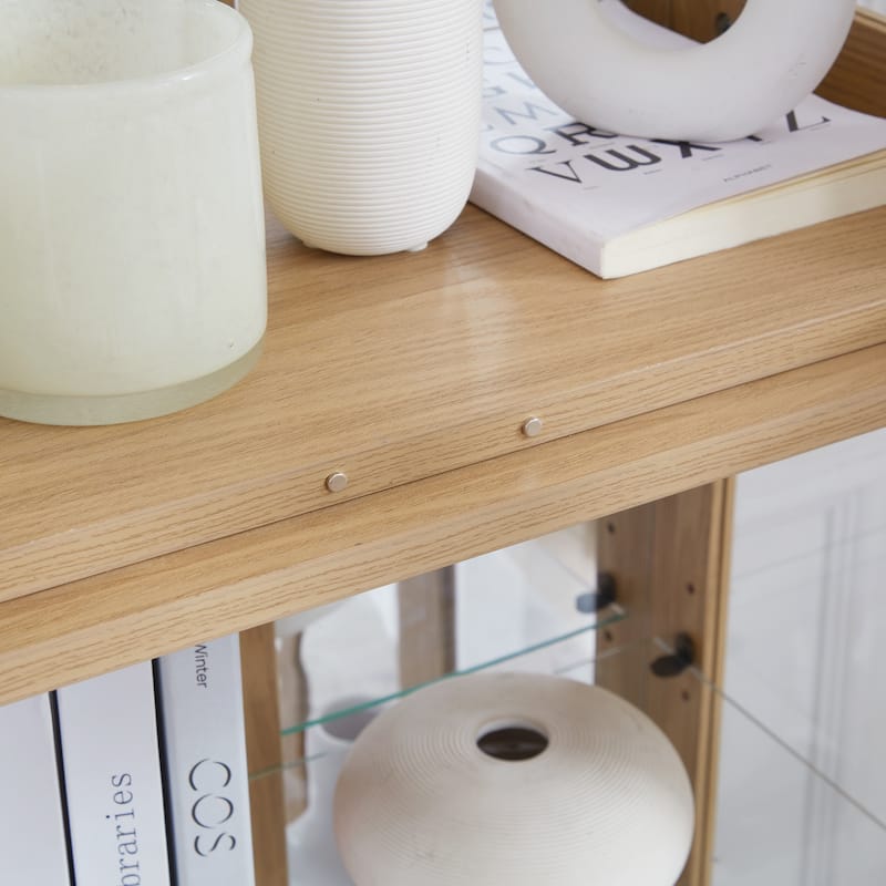 Lighted Glass Curio Display Cabinet,Glass Storage Cabinet Wood Frame Toy Display, Pantry light bulb included