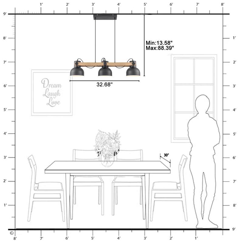 3-Light Industrial Linear Kitchen Island Pendant Light Dome Shades - Dia.32.68-in