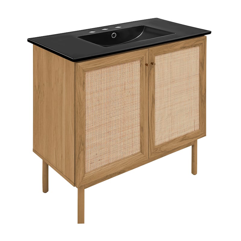 Classe 36 In. Oak Bathroom Vanity With Black, 3-Hole Ceramic Sink Top