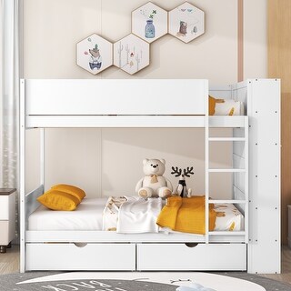Full over Full Bunk Bed With Maximized Storage, White