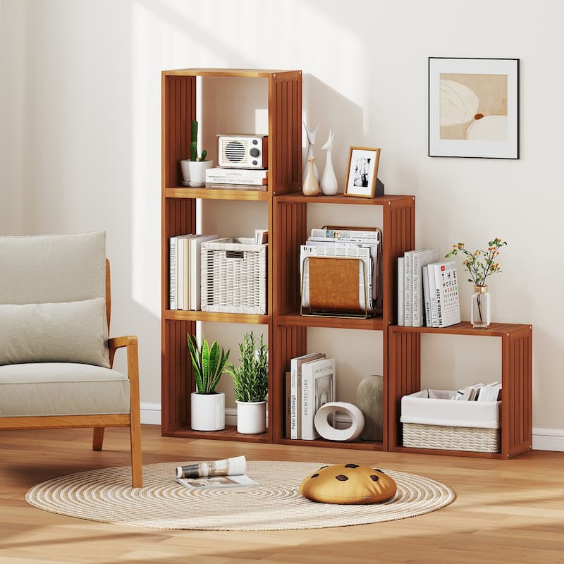 Teak Solid Wood 3 Cube Bookcase Shelves for Storage and Display - 11.5" x 19.5" x 19.5"