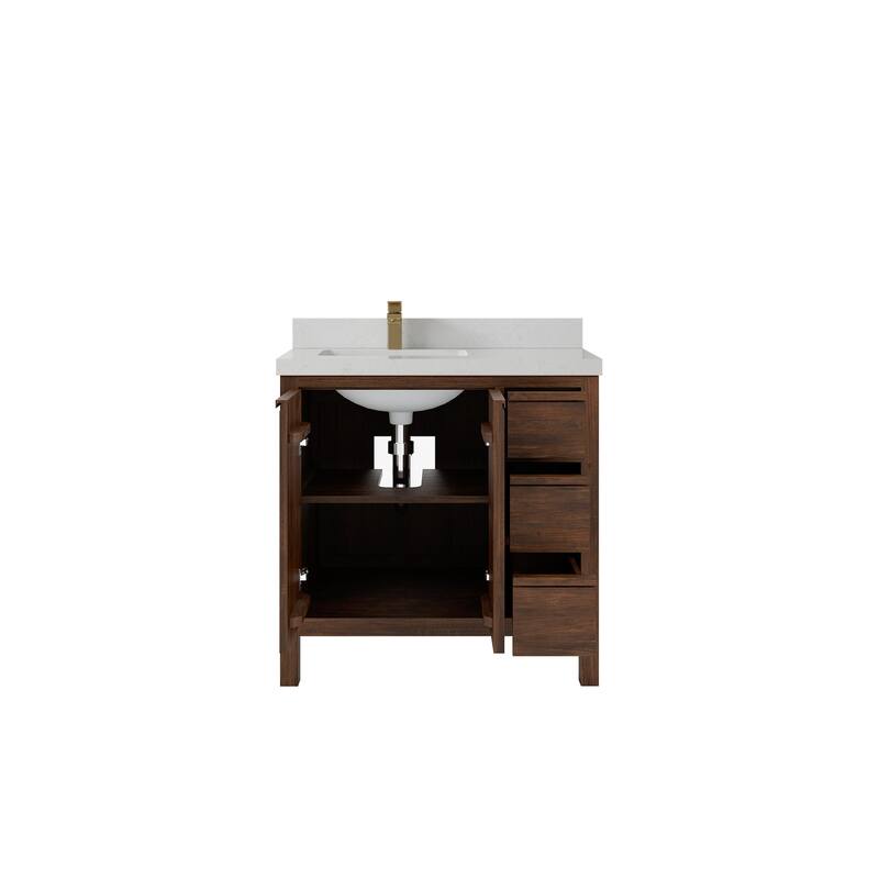 Willow Collections 36 in. W x 22 in. D Elizabeth Solid Teak Left Offset Sink Bathroom Vanity with Countertop