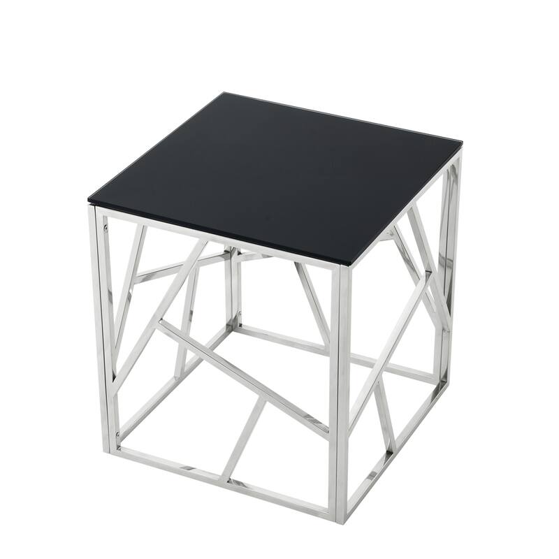 Metal Frame Tempered Glass End Table with Storage Space - Chrome