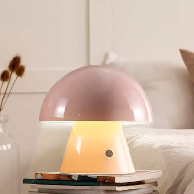 Alyson 7" Contemporary Bohemian Rechargeable/Cordless Iron Integrated LED Mushroom Table Lamp, by JONATHAN Y
