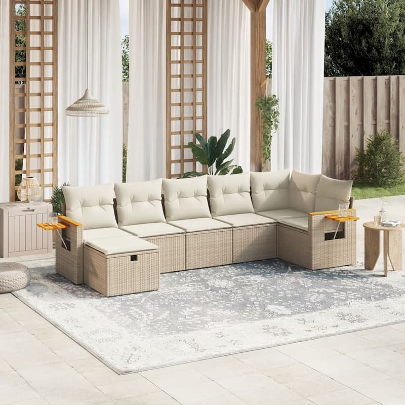 vidaXL Patio Sofa Set with Cushions Outdoor Conversation Furniture Poly Rattan - Beige without table - 24.4 x 24.4 x 27.2 in