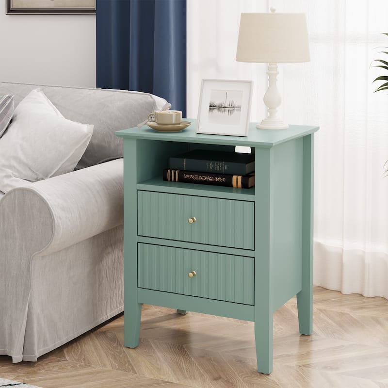 Modern Fluted Nightstand with 2 Drawers