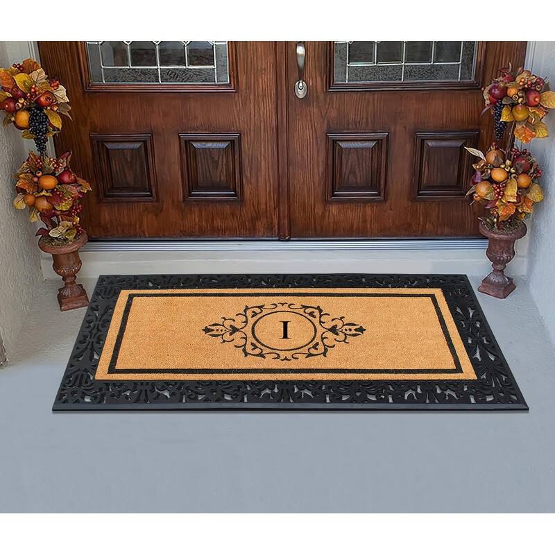 A1HC Natural Coir and Rubber Floral Bordered Doormat 30 in. x 60 in.