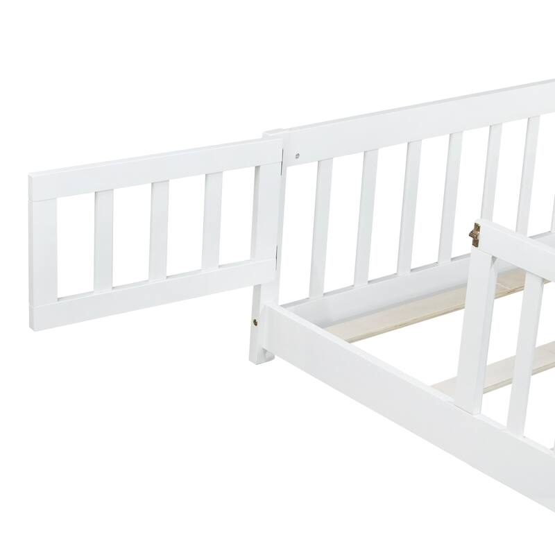 Floor Bed with Fence,Door and Safety Guardrails,Perfect for Kids' Play,Sleep and Development