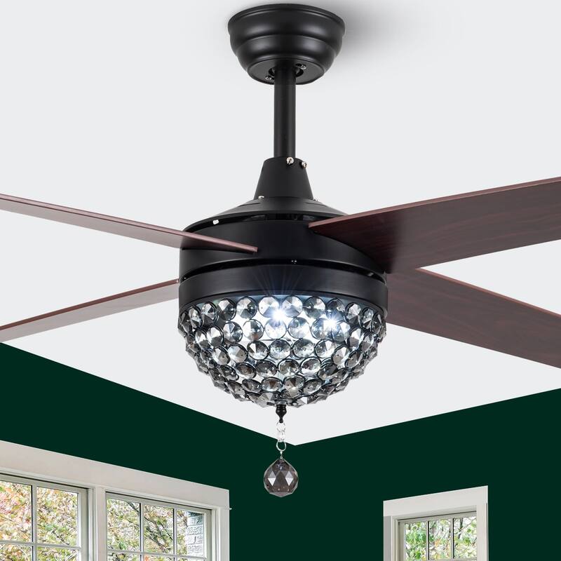 Belladepot 52" Modern Crystal Ceiling Fan with LED Light, Remote Control, Reversible