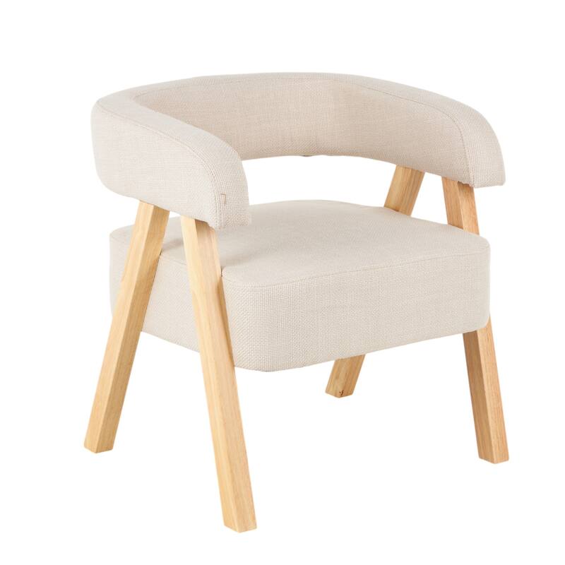 Beige Polyester Arched Boucle Living Room Accent Chair with Brown Angled Wooden Legs