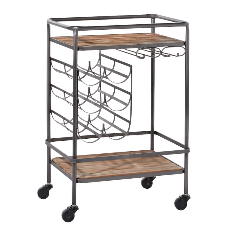 Wood Rolling 2 Shelves Bar Cart - Brown - Roche River Decor - 15"W x 20"L x 30"H
