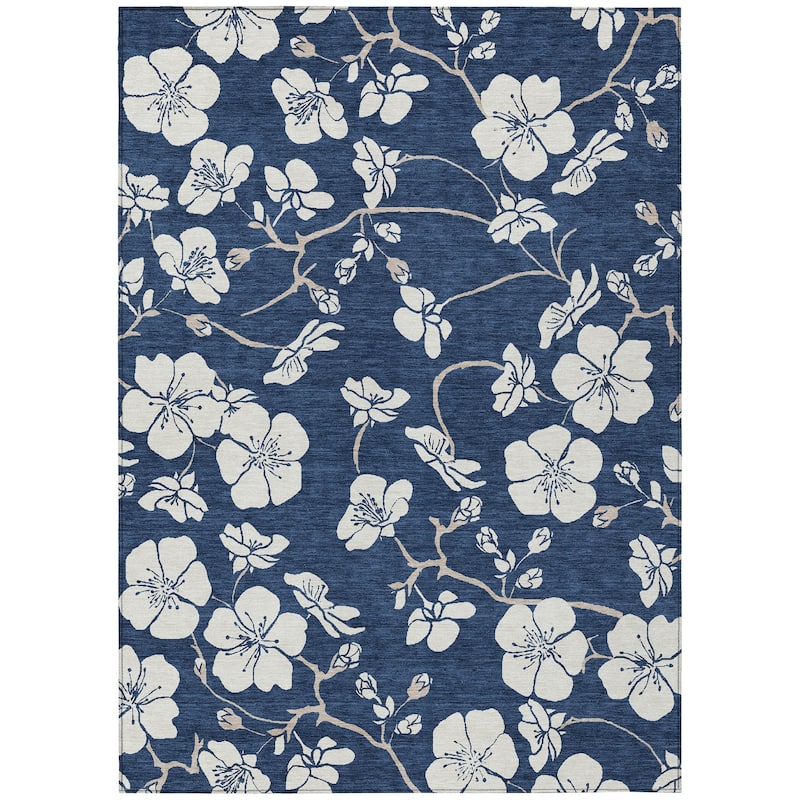 Machine Washable Indoor/ Outdoor Calm Floral Chantille Rug
