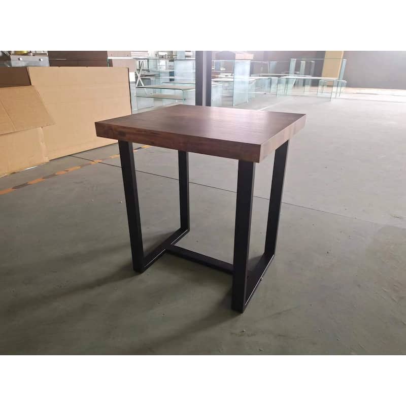 2 Pieces Small Tea Table,Walnut Night Stand,MDF Side Table, Sofa Table with Metal Leg