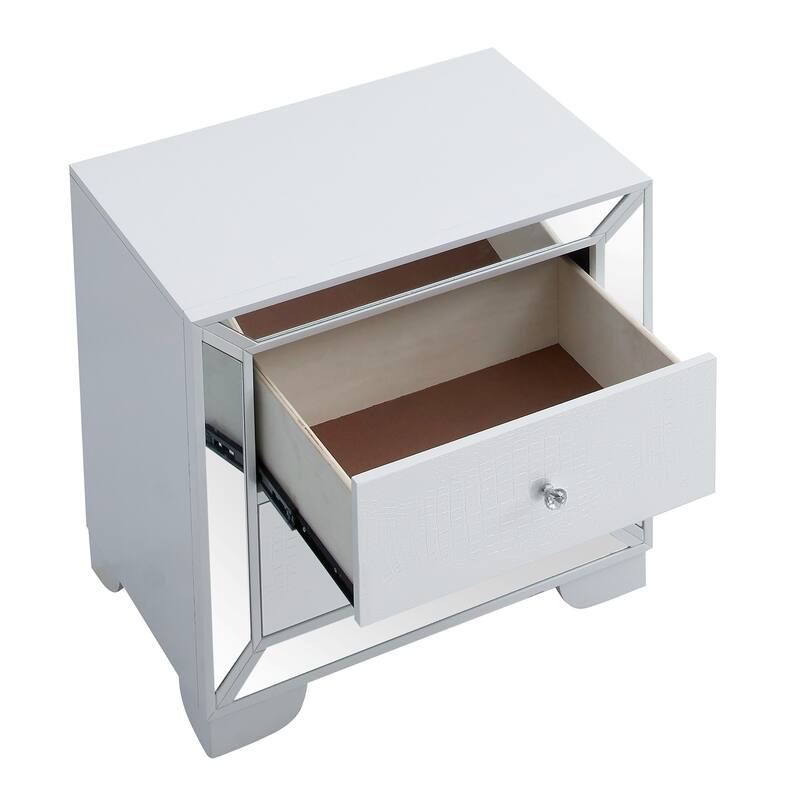 2-Drawer Square Mirrored Nightstand - 28" - White