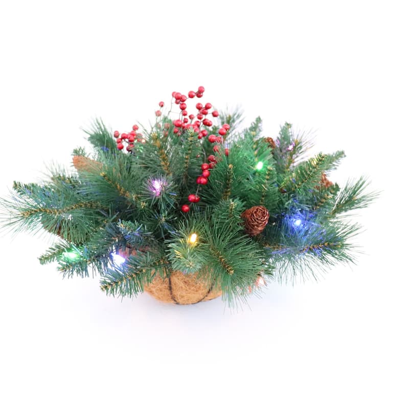 Traditional Woodland Berry 18" Dual Color LED Lighted Hanging Basket
