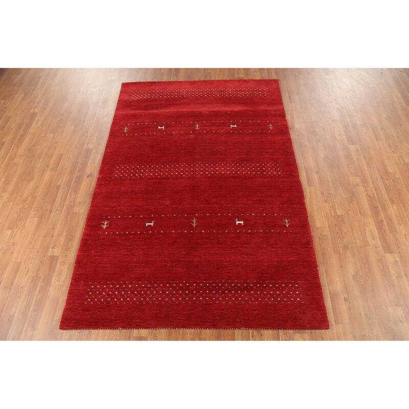 Tribal Red Gabbeh Oriental Area Rug Hand-Knotted Wool Carpet - 5'2"x 7'10"
