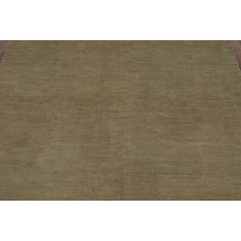 Gabbeh Oriental Rug Handmade Solid Green Wool Carpet - 5'0" x 6'6"