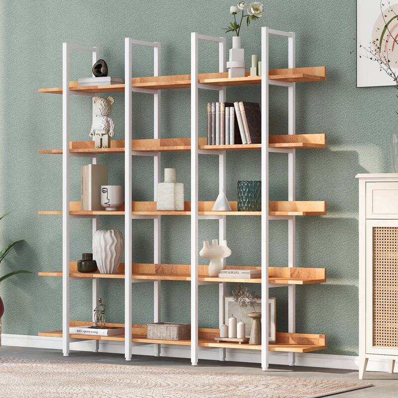 5 Tier Bookshelf Office Bookshelf Metal Frame MDF Board - White