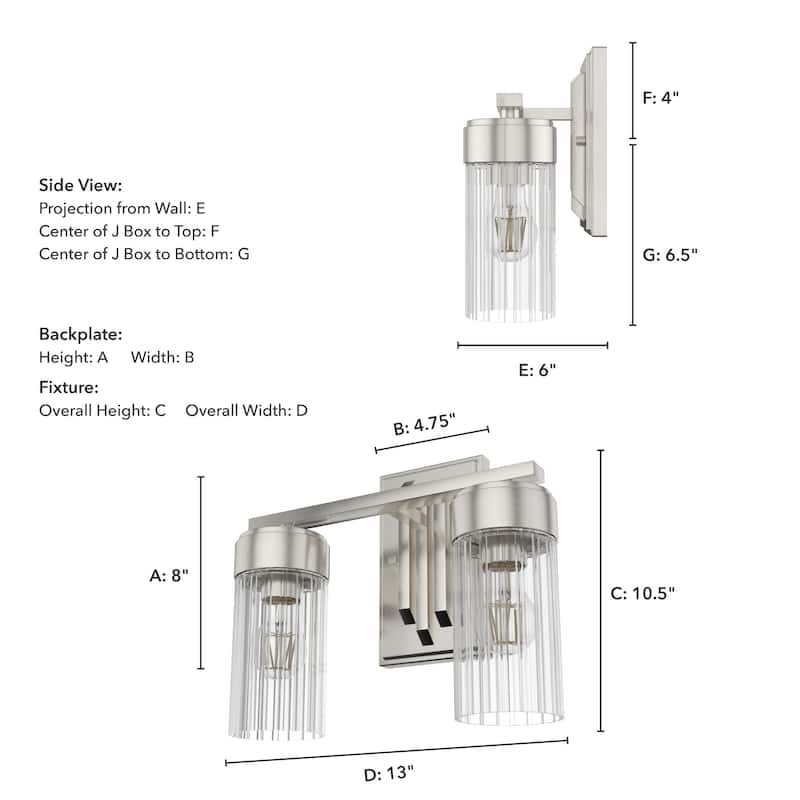 Hunter Gatz Ribbed Glass Vanity Wall Light - Bathroom - Glam, Fluted Glass - Damp Rated!