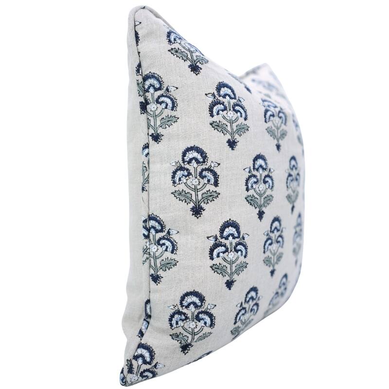 Fabdivine Pipine Fall Décor Farmhouse Hand Block Print Pillow Cover Sofa, Couch Cushion Case Linen - Pillow Covers - Traffic Light- Dark Blue, Grey - 18" x 18"