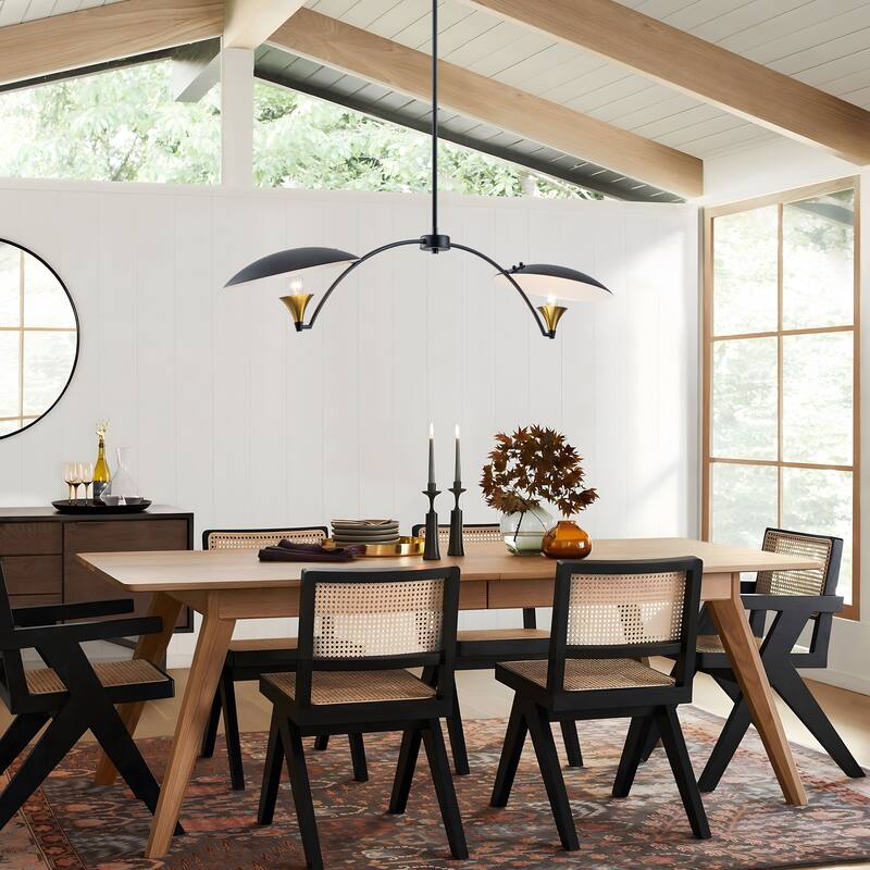 Starsky 2-Light Modern Black&Gold Linear Pendant Light for Kitchen Island - Black