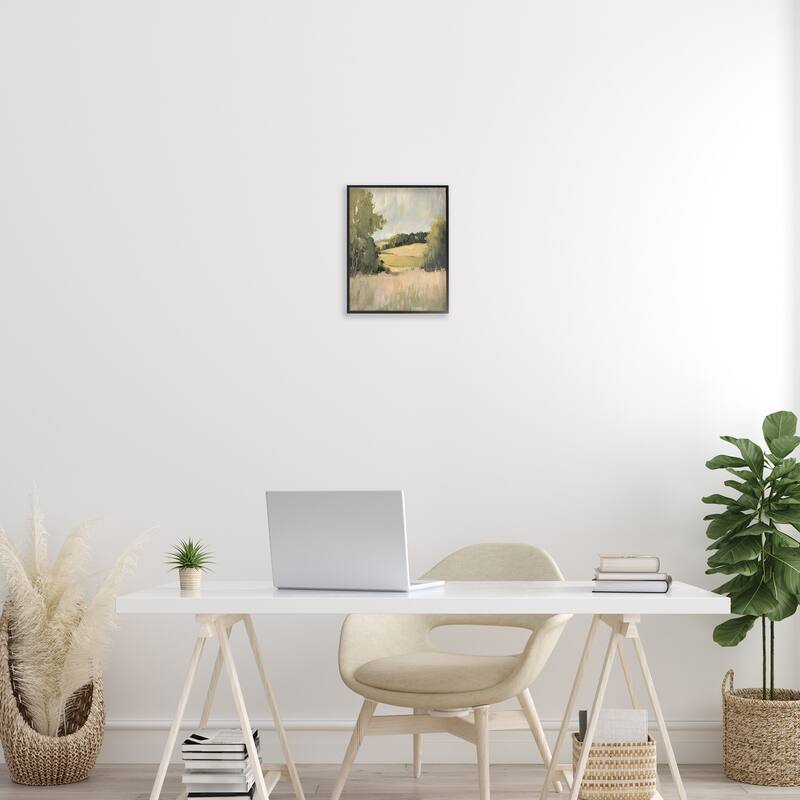 Stupell Painterly Green Valley View Framed Giclee Art Design By Petal Prints Design