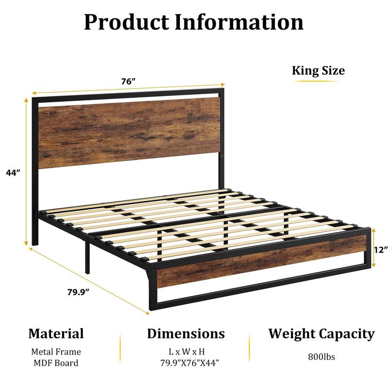 6/12 Inch Twin/Full/Queen/King Metal Platform Bed Frame