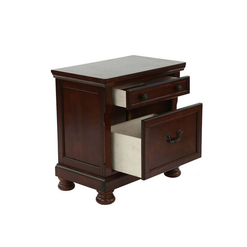 Rubber Wood 2 Drawers Nightstand - Cherry