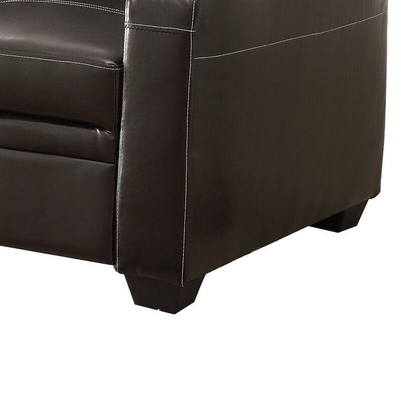 Ferry 83 Inch Lounger Sofa Bed, Tufted Brown Faux Leather, Solid Wood