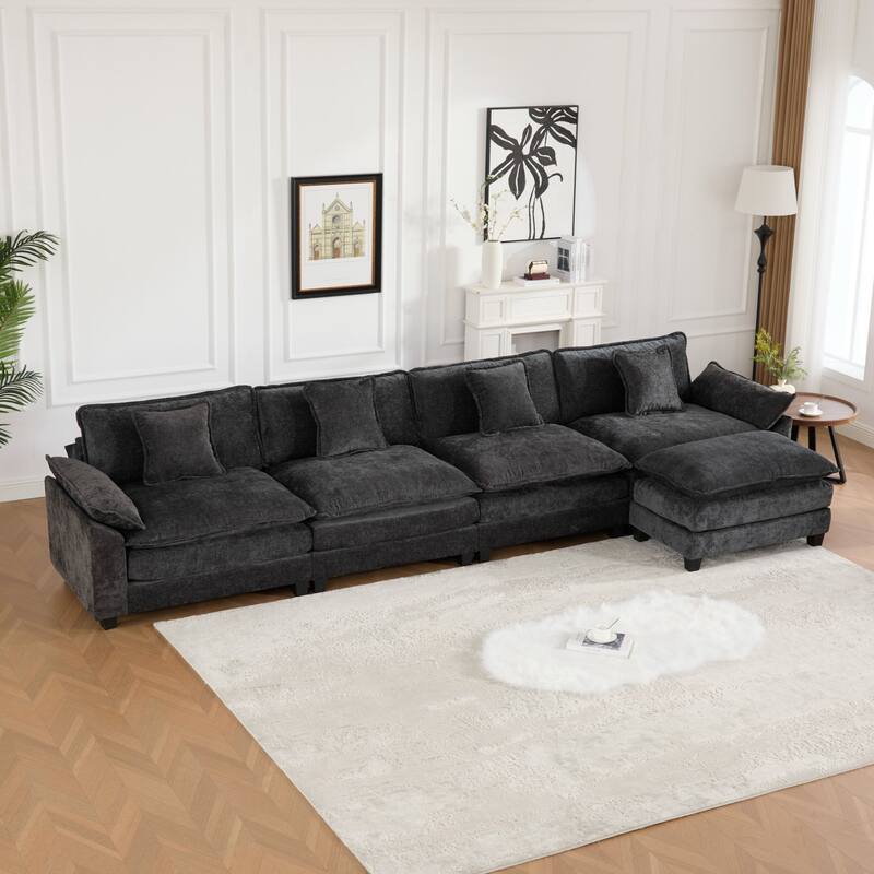 Roomfitters 4-Seater Cloud Sofa, Modern Chenille Upholstered Sectional Couch with Wide Armrests and Deep Cushions