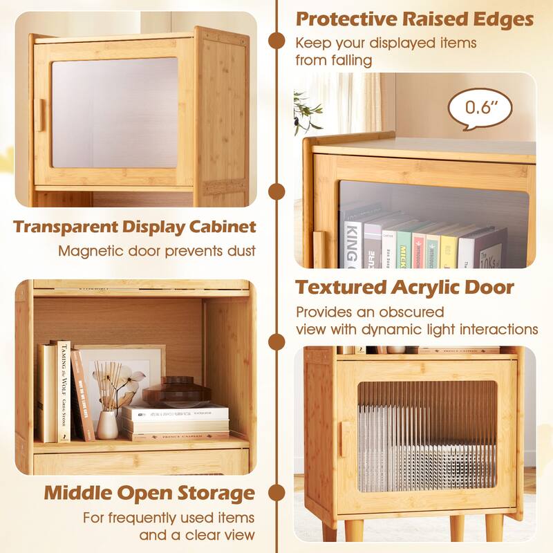 Gymax Bamboo Cabinet Narrow Kitchen Storage Cabinet w/ Open
