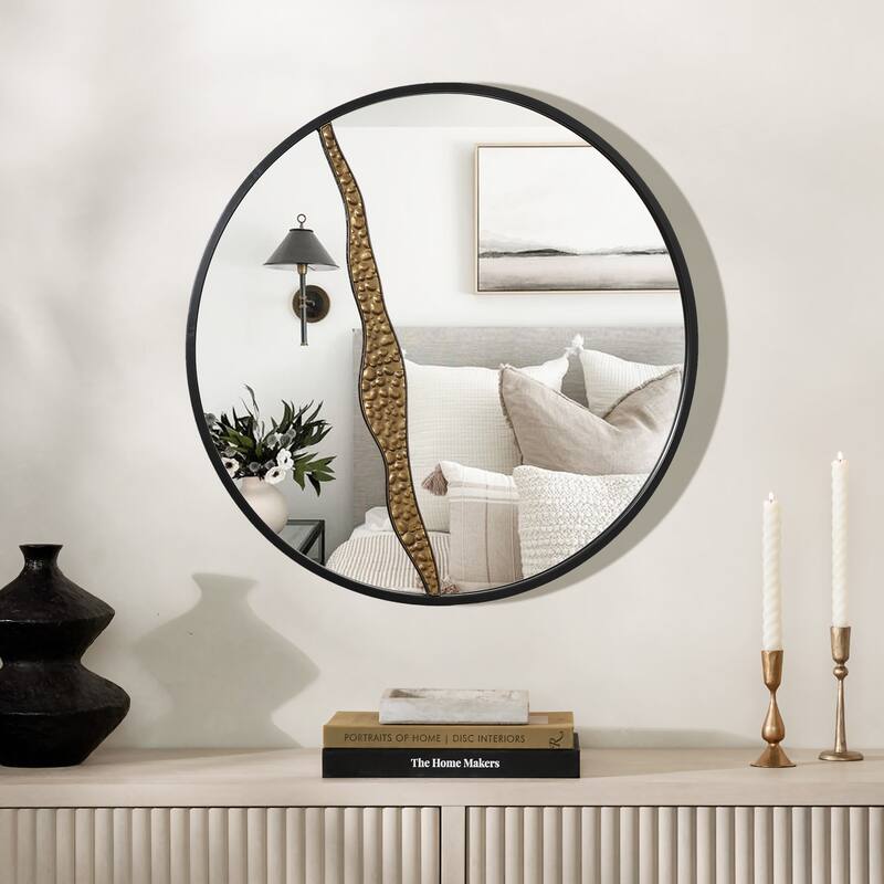 Goldrush Black Metal Frame Round Wall Mirror - 30" H x 30" W x 0.79" D