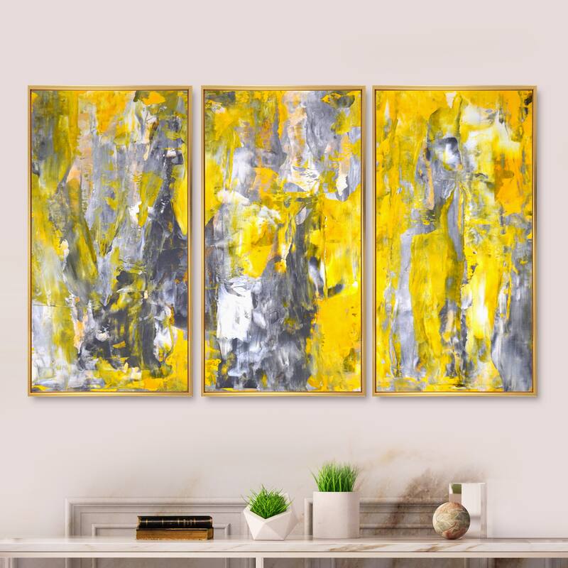 Designart "Grey and Yellow Abstract Pattern" Abstract Framed Art Prints