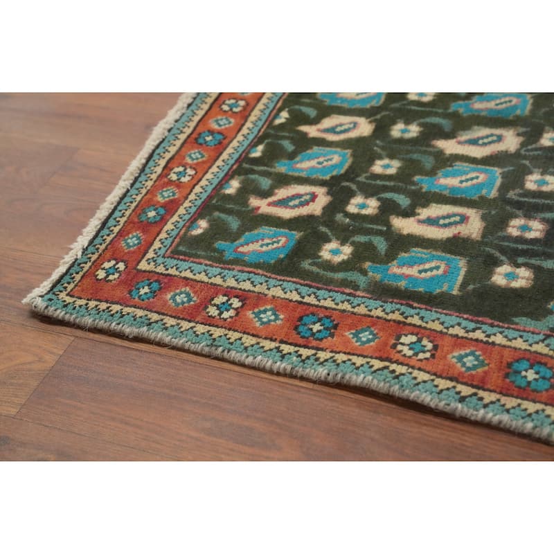 Hand Knotted Oriental 100% Wool Carpet Traditional Geometric Black Tabriz Area Rug - 4' 8'' X 3' 5''
