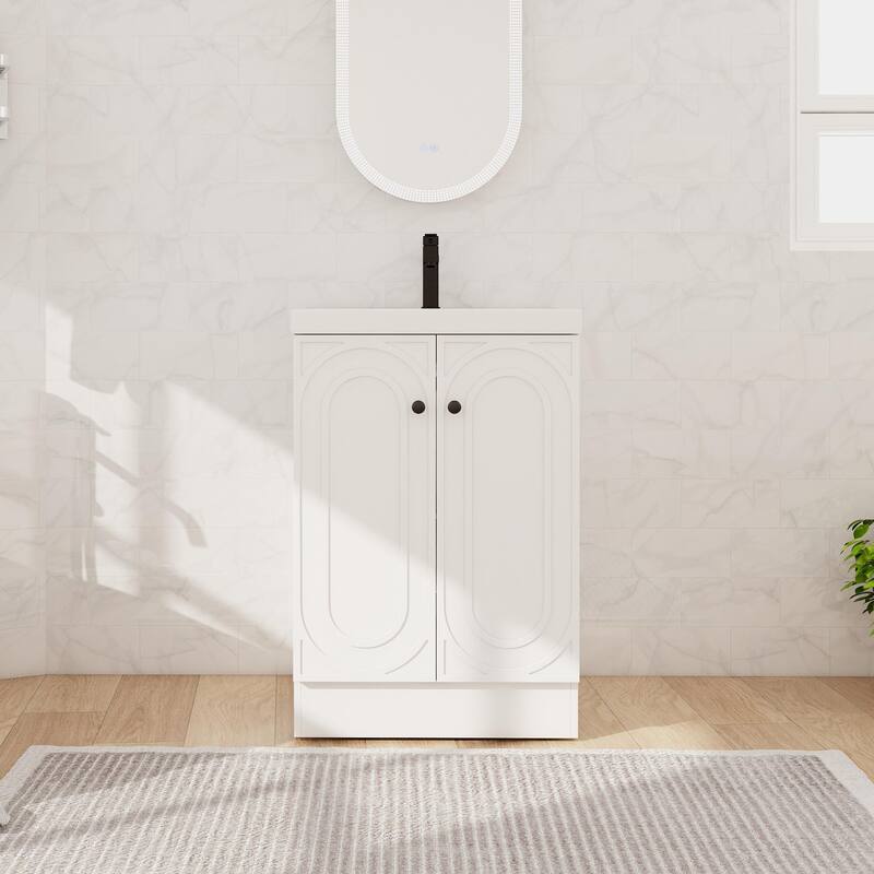 Beingnext 24"/30"/36" Bathroom Vanity with Sink, Freestanding Bathroom Vanity with Soft Close Door and Adjustable Shelf - White - 23.6"W x 19.7"D x 35.4"H