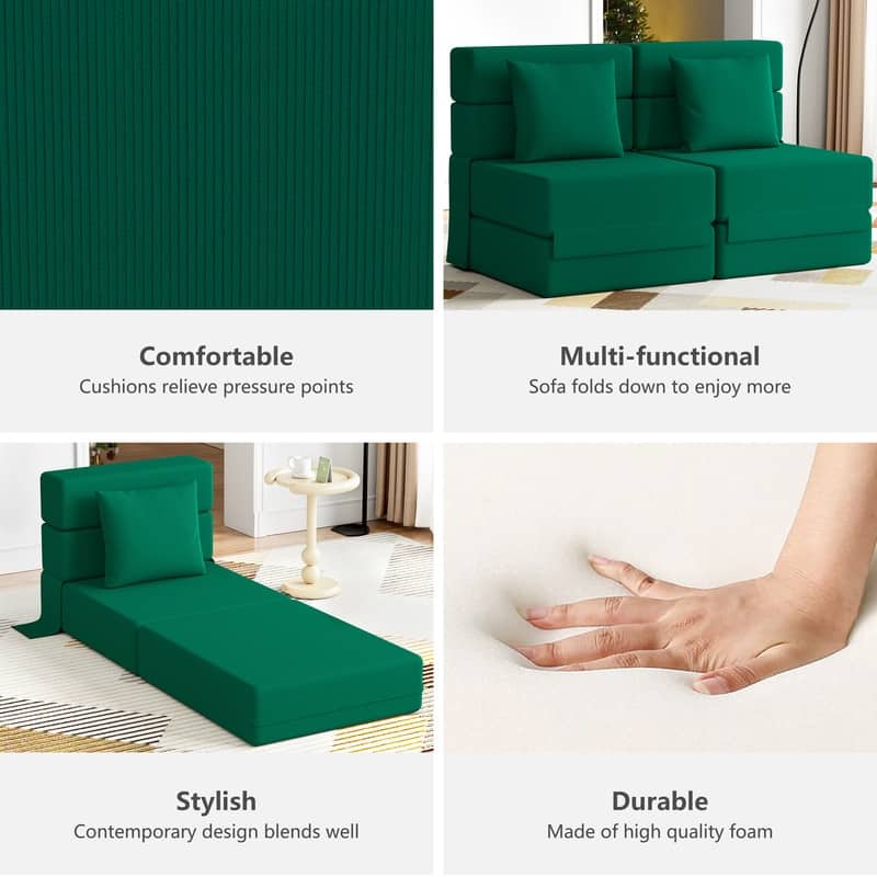 Corduroy Compression Convertible Folding Sectional Sofas (Set of 2)