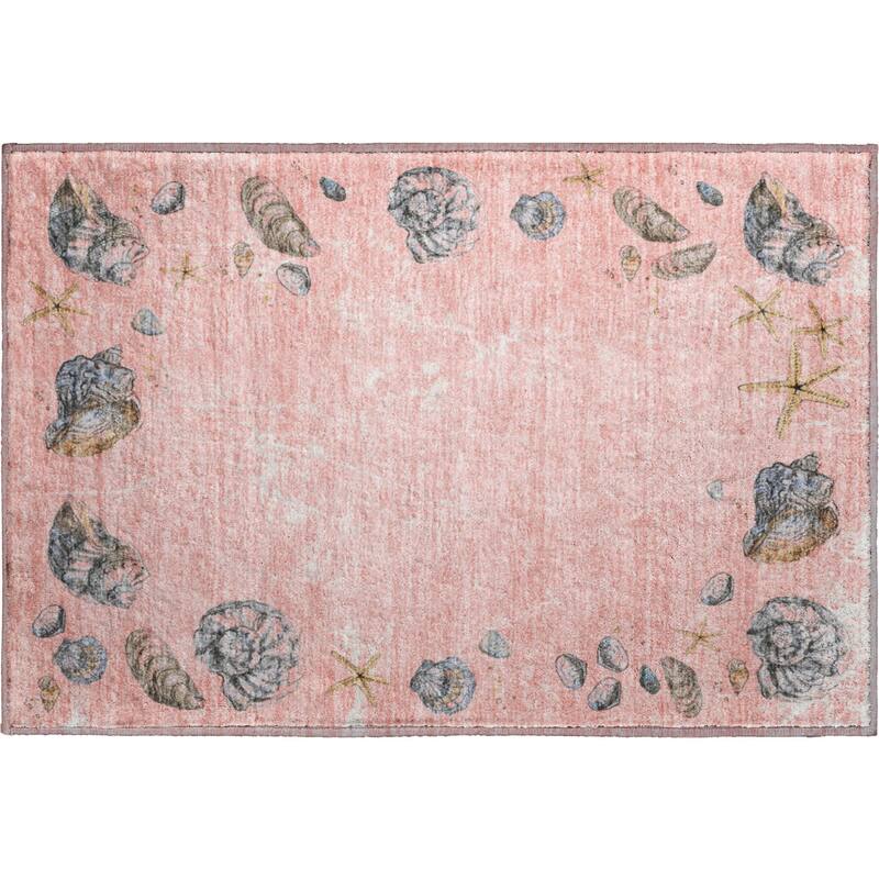 Premium Washable Super Soft Coastal Shell Border Mayfield Rug