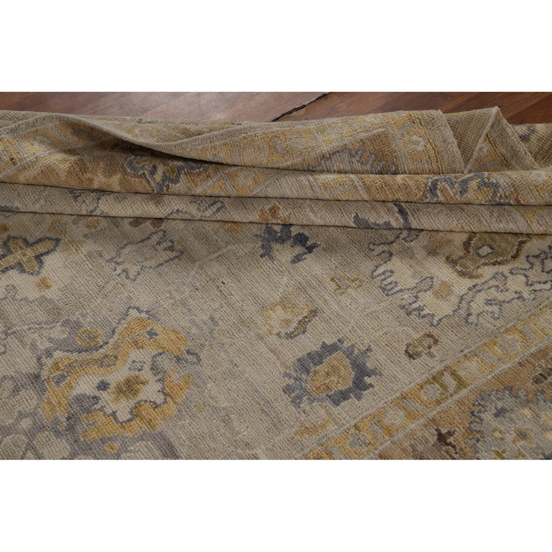 Vegetable Dye Oushak Turkish Area Rug Handmade Grey Wool Carpet - 5'9" x 9'2"
